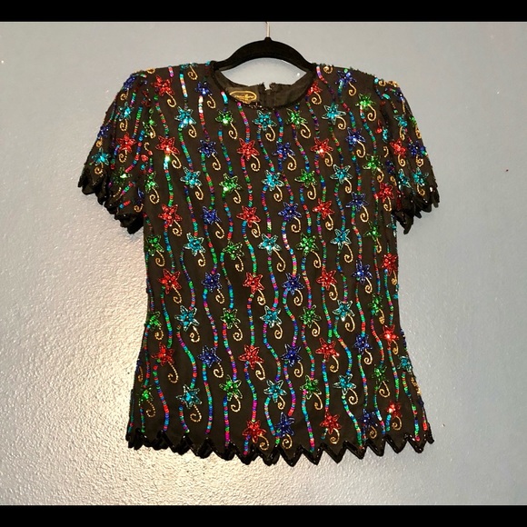 Sequin Beaded Vintage Allure Silk Top - Picture 5 of 8